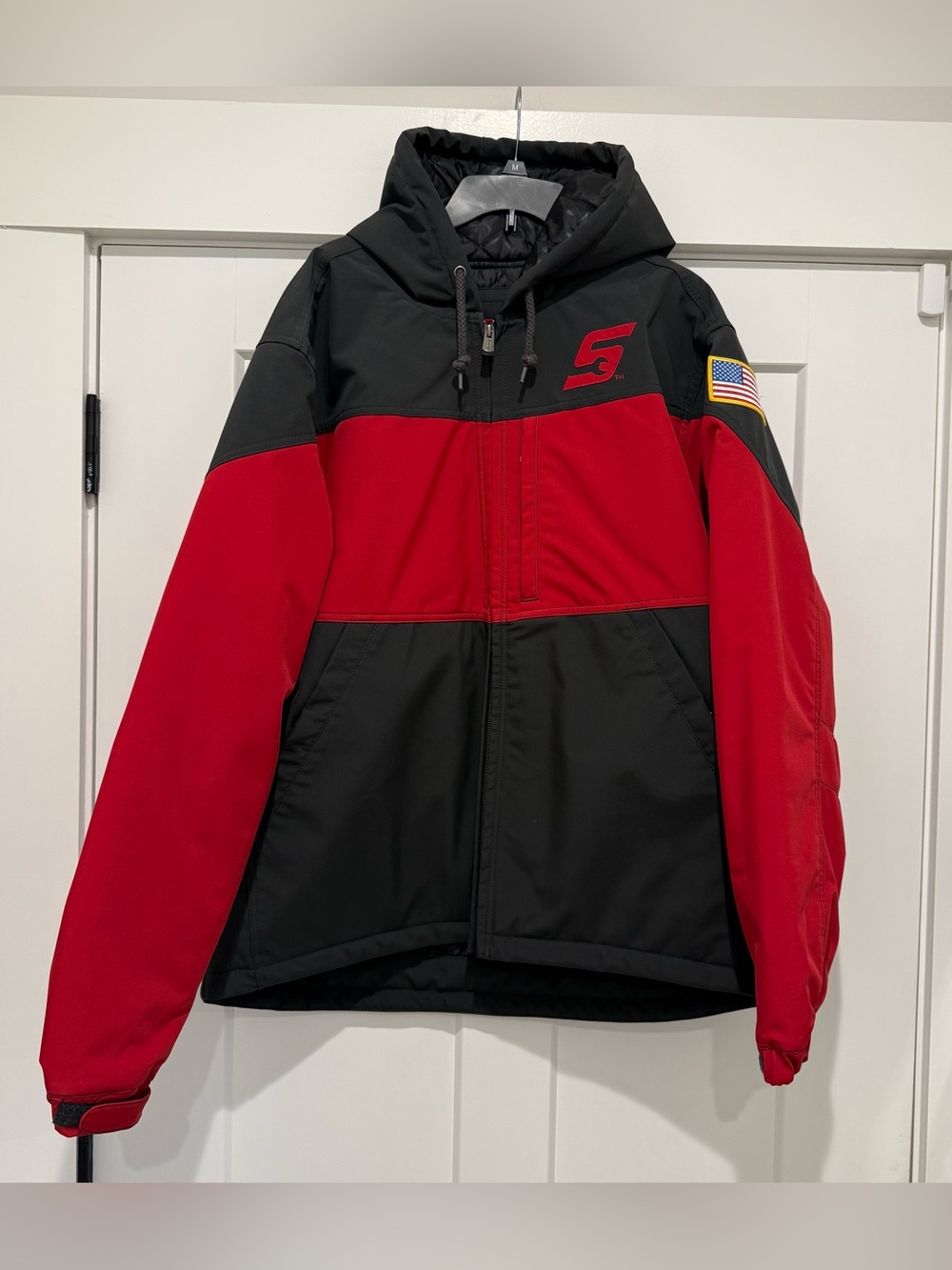 Snap-on Mens XL Black/Red Colorblock Hooded Full Zip Lined Jacket Logo USA